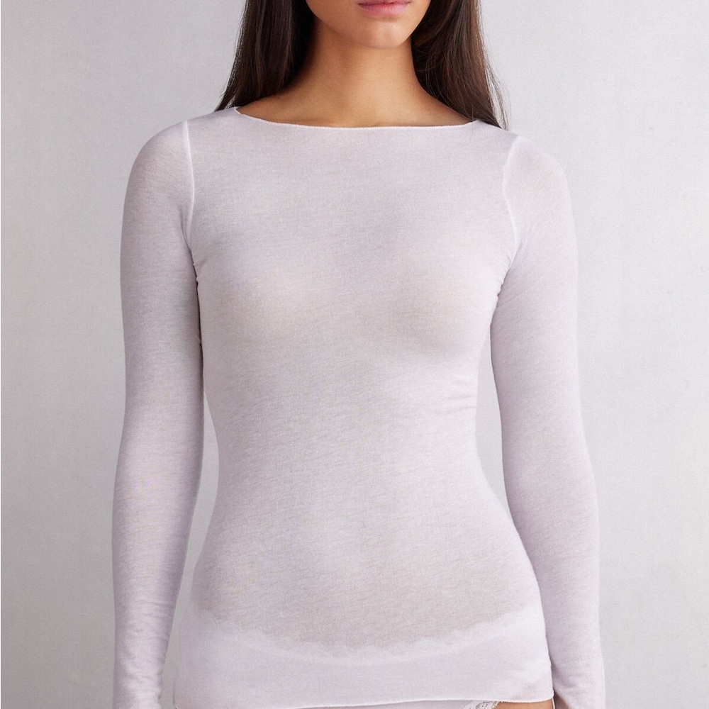 Intimissi Boat Neck Modal Cashmere Ultralight Top - White Size S